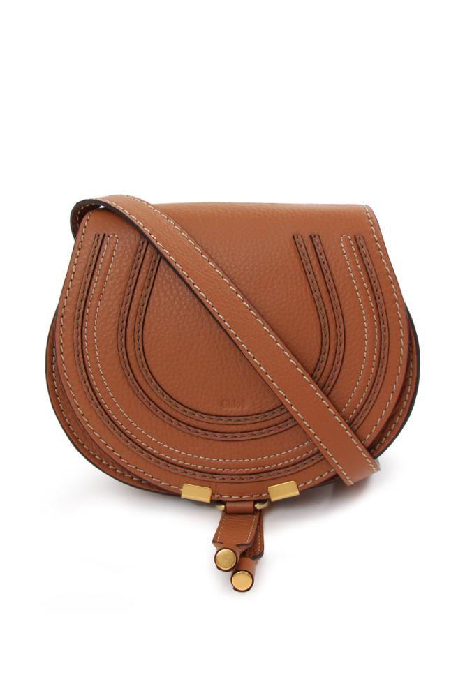 CHLOE BAGS BROWN MARCIE SMALL BAG | TAN WITH GREY  STITCHING
